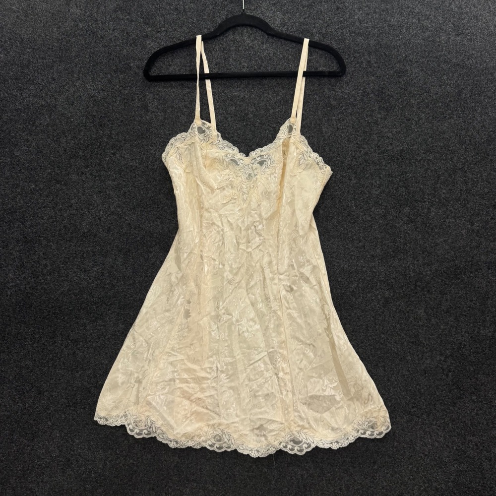 Vintage Victorias Secret Gold Label Cream Lace Jacquard Slip Dress 90s Medium
